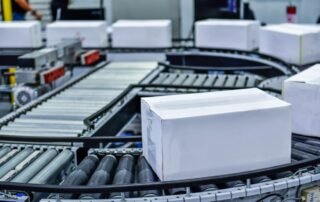 White paper box on conveyor belt